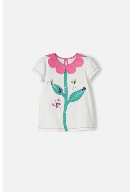 Camiseta Littlemic Marfil Cuello Redondo Para Niña 2T A 5T 2T