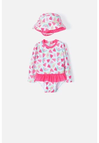 Vestido De Baño LittleMic Con Gorro Azul Y Fucsia Para Bebé Niña 9-12 LittleMic