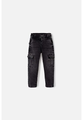 Jean LittleMic En Denim Tono Oscuro Con Bolsillos Tipo Cargo Para Niño 2T A 5T 4T LittleMic