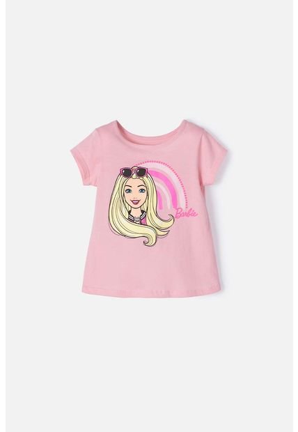 Camiseta De Barbie Manga Corta Palo De Rosa Para Niña 2T A 5T 2T