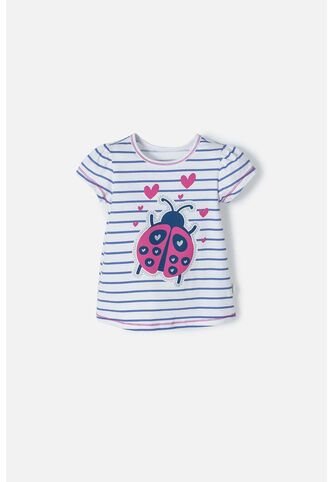 Camiseta Littlemic Blanca Con Azul Y Brillos Para Niña 2T A 5T 4T LittleMic
