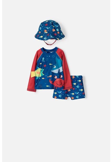 Conjunto De Baño De LittleMic Manga Larga Azul/rojo Para Bebé Niño 18-24