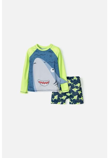 Conjunto De Baño LittleMic Manga Larga Azul Y Verde Para Niño 3T