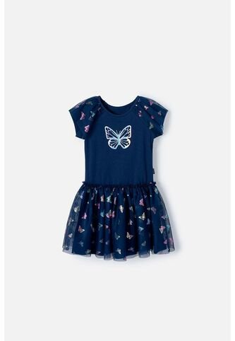 Vestido De LittleMic Manga Corta Azul Para Niña 2T A 5T 2T LittleMic
