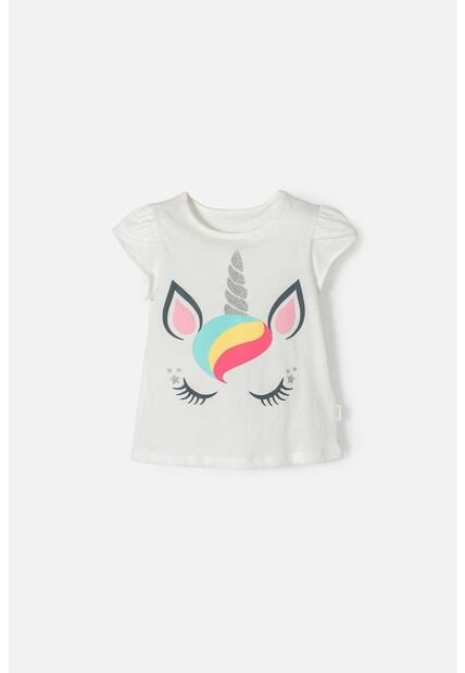 Camiseta De LittleMic Manga Corta Marfil Para Niña 2T A 5T 5T