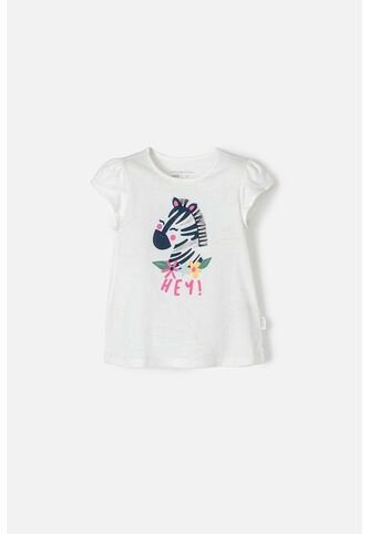 Camiseta De Littlemic Manga Corta Marfil Para Niña 2T A 5T 2T LittleMic