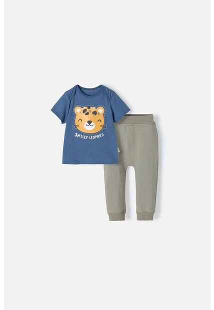 Conjunto LittleMic Azul Y Verde Oliva Con Pantalón Para Bebé Niño 3-6