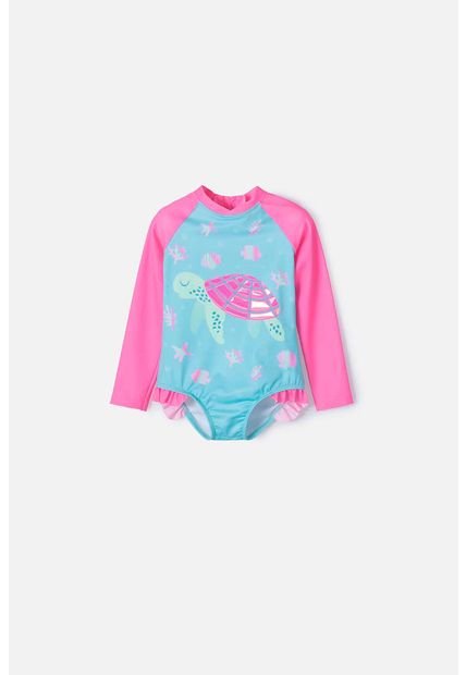 Vestido De Baño LittleMic Rosado Y Azul Manga Larga Para Niña 2T A 5T 3T