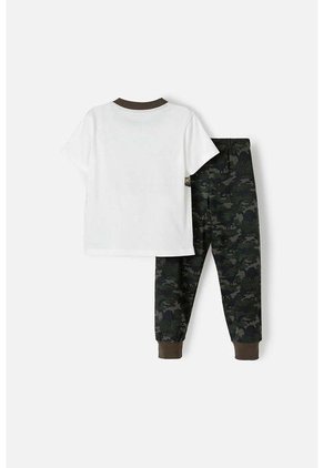 Pijama De LittleMic Manga Corta Marfil Y Verde Para Niño 2T A 5T 2T