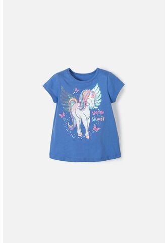 Camiseta De LittleMic Manga Corta Azul Para Niña 2T A 5T 3T LittleMic