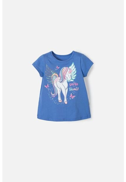 Camiseta De LittleMic Manga Corta Azul Para Niña 2T A 5T 2T