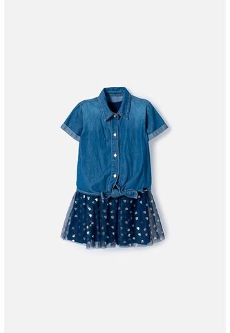 Vestido De Littlemic Con Tull Azul Para Niña 2T A 5T 2T LittleMic