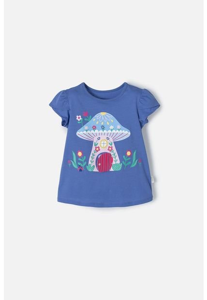 Camiseta Littlemic Azul Estampada En Frente Para Niña 2T A 5T 4T