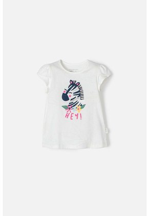 Camiseta De Littlemic Manga Corta Marfil Para Niña 2T A 5T 2T