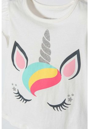 Camiseta De LittleMic Manga Corta Marfil Para Niña 2T A 5T 5T