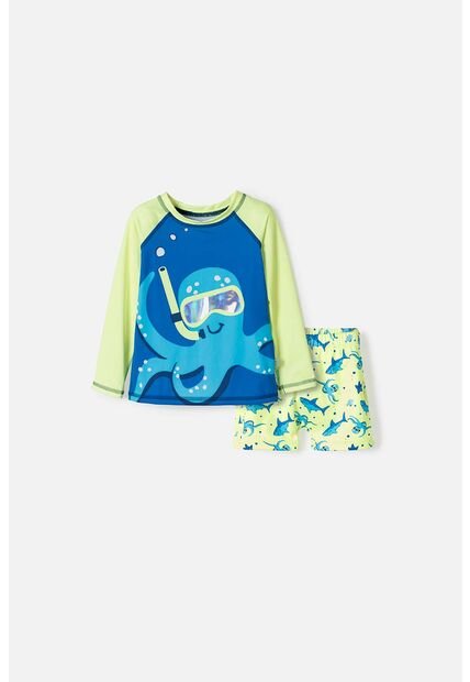 Conjunto De Baño De Littlemic Manga Larga Azul Y Verde Para Niño 2T A 6T 4T