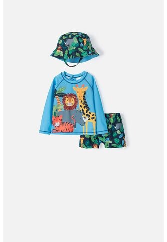 Conjunto De Baño LittleMic Estampado  Azul Claro Y Oscuro Para Bebé Niño 6-9 LittleMic