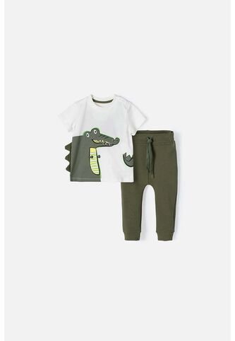Conjunto LittleMic  Con Pantalón Verde Y Blanco Para Bebé Niño 9-12 LittleMic
