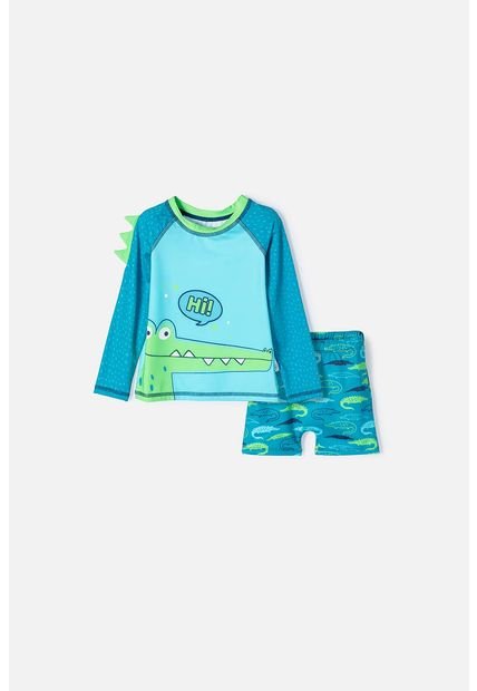 Conjunto De Baño De LittleMic Manga Larga Verde Para Niño 2T A 5T 3T