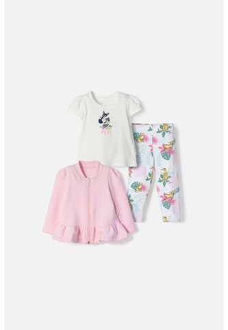 Conjunto De LittleMic X3 Piezas Marfil Y Rosado Para Bebé Niña 9-12 LittleMic