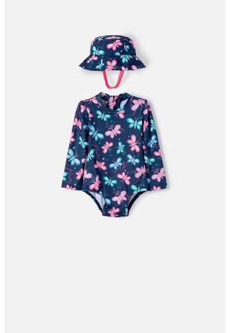 Vestido De Baño De Littlemic Con Gorro Multicolor Para Bebé Niña 9-12 LittleMic