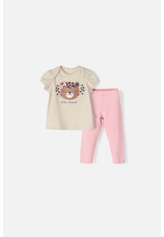Conjunto LittleMic Caqui Y Palo De Rosa De Pantalón Para Bebé Niña 6-9 LittleMic