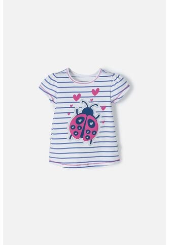 Camiseta Littlemic Blanca Con Azul Y Brillos Para Niña 2T A 5T 2T LittleMic