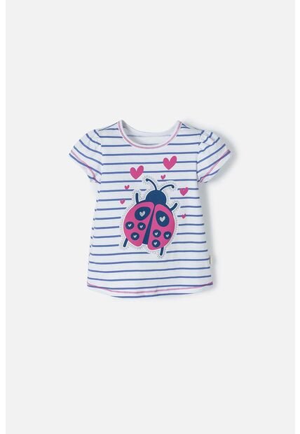 Camiseta Littlemic Blanca Con Azul Y Brillos Para Niña 2T A 5T 4T