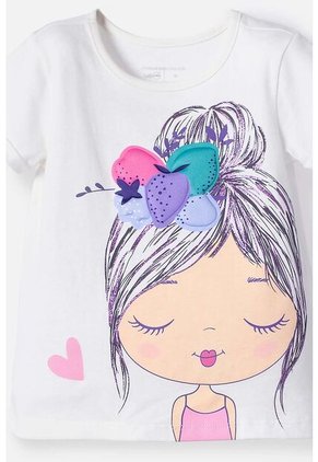 Camiseta LittleMic Marfil Manga Corta Para Niña 2T A 5T 2T