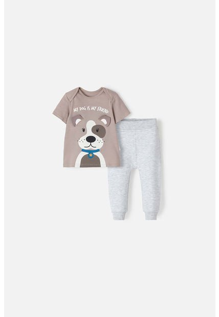 Conjunto  De LittleMic Con Pantalón Largo Gris Y Taupe Para Bebé Niño 9-12