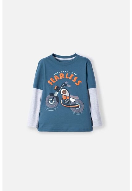 Camiseta LittleMic Azul Y Gris Estampada En Frente Para Niño 2T A 5T 3T