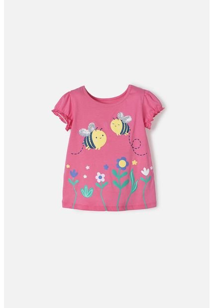 Camiseta Littlemic Rosada Manga Corta Para Niña 2T A 5T 3T