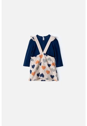 Vestido LittleMic Tipo Jardinera Azul Y Caqui Para Bebé Niña 3-6