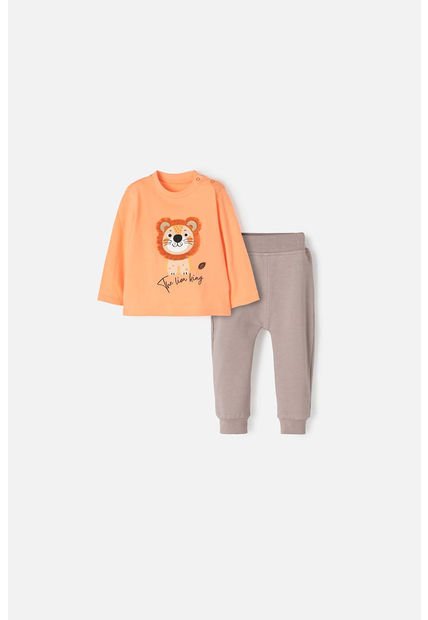 Conjunto De LittleMic Con Body Naranja Y Taupe Para Bebé Niño