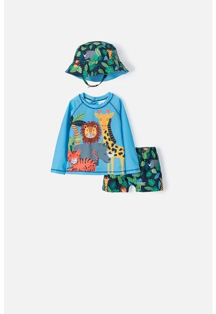 Conjunto De Baño LittleMic Estampado  Azul Claro Y Oscuro Para Bebé Niño 12-18