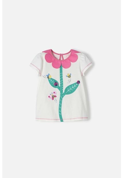 Camiseta Littlemic Marfil Cuello Redondo Para Niña 2T A 5T
