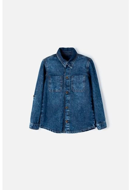 Camisa LittleMic Azul Tono Medio Manga Larga Para Niño 2T A 5T 3T