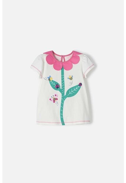 Camiseta Littlemic Marfil Cuello Redondo Para Niña 2T A 5T 4T