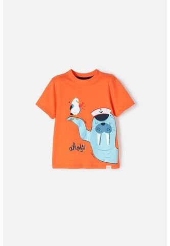 Camiseta Littlemic Naranja Manga Corta Para Niño 2T A 5T 2T LittleMic