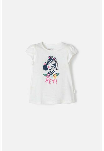 Camiseta De Littlemic Manga Corta Marfil Para Niña 2T A 5T 2T LittleMic