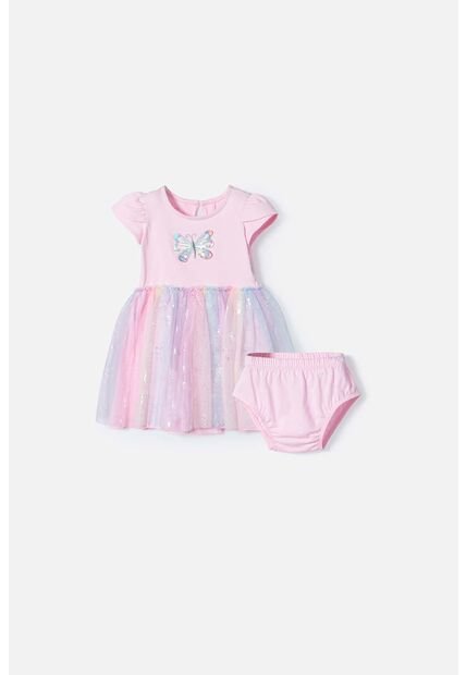 Vestido De Littlemic Manga Corta Rosado Para Bebé Niña 3-6