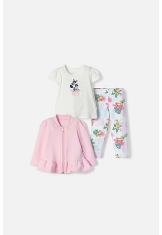 Conjunto De LittleMic X3 Piezas Marfil Y Rosado Para Bebé Niña 12-18 LittleMic