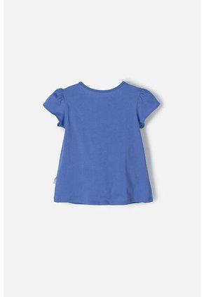 Camiseta Littlemic Azul Estampada En Frente Para Niña 2T A 5T 5T