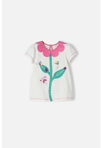 Camiseta Littlemic Marfil Cuello Redondo Para Niña 2T A 5T 3T