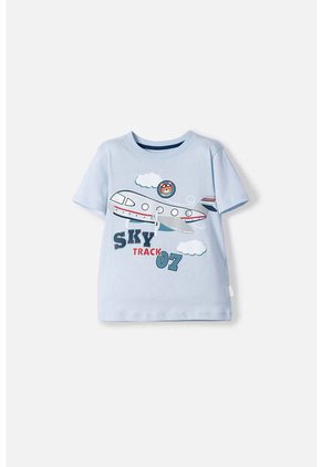 Camiseta LittleMic Azul Clara Manga Corta Para Niño 2T A 5T 5T