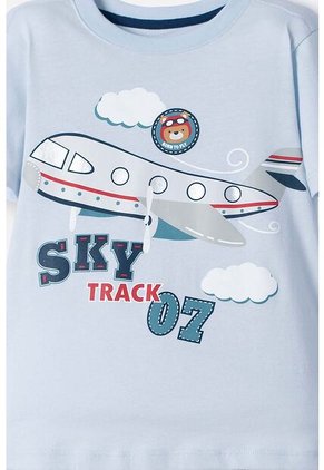 Camiseta LittleMic Azul Clara Manga Corta Para Niño 2T A 5T 5T