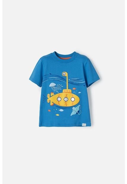 Camiseta Littlemic Azul Cuello Redondo Para Niño 2T A 5T 5T