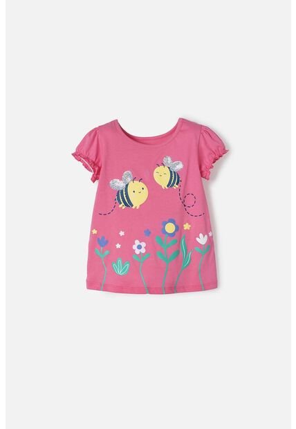 Camiseta Littlemic Rosada Manga Corta Para Niña 2T A 5T 3T