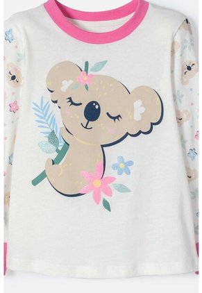 Pijama De Littlemic Con Pantalón Largo Marfil Y Rosado Para Niña 2T A 5T 4T