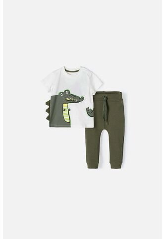 Conjunto LittleMic  Con Pantalón Verde Y Blanco Para Bebé Niño 12-18 LittleMic